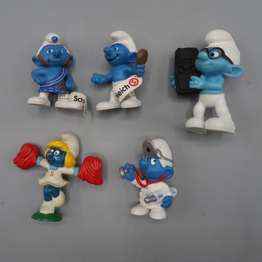 Smurfs Peyo Schleich Figures PVC Lot of 5 Smurfette Cheerleader Doctor Cellphone